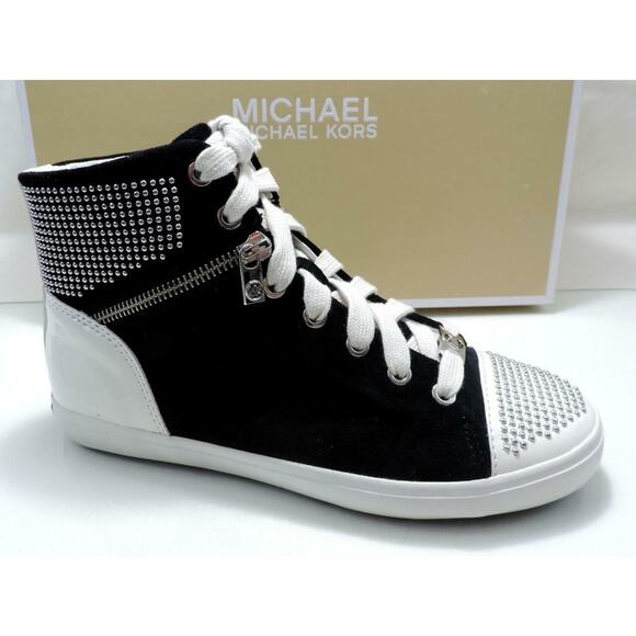 Michael Kors Boerum Mini Studded High Top Lace Up Sneaker MK Logo Black